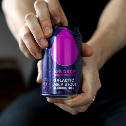 Person holding a Big Drop Brewing Co. Galactic Milk Stout can