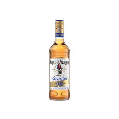 Captain Morgan Spiced Gold 0.0% alcohol-free spirit bottle on a white background