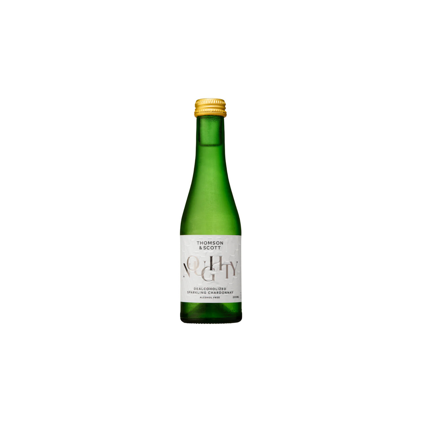 Green bottle with gold cap on a white background