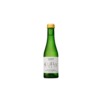Green bottle with gold cap on a white background