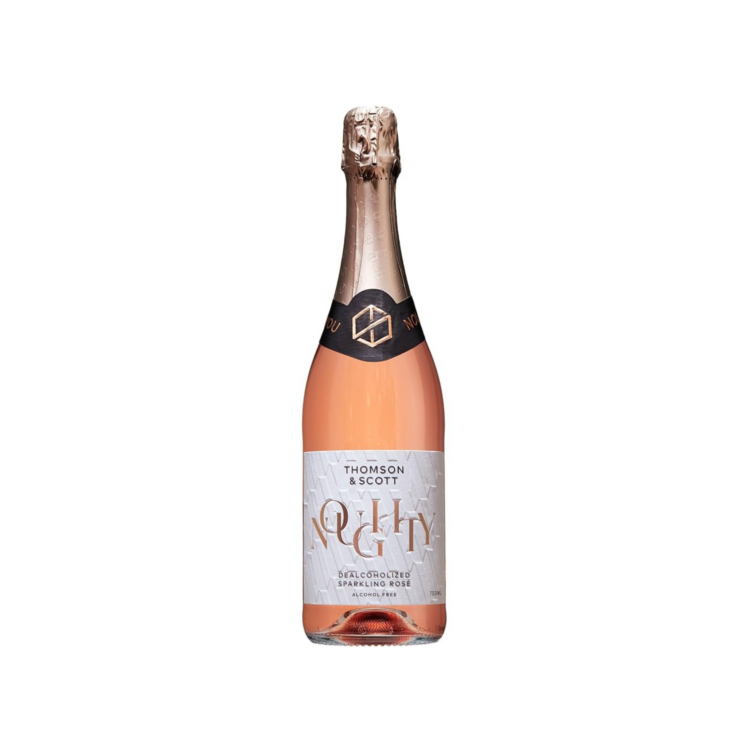 Bottle of Thomson & Scott sparkling rose wine on a white background