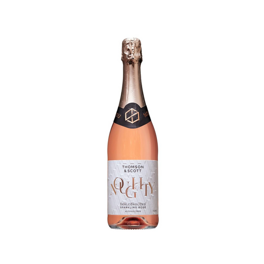 Bottle of Thomson & Scott sparkling rose wine on a white background