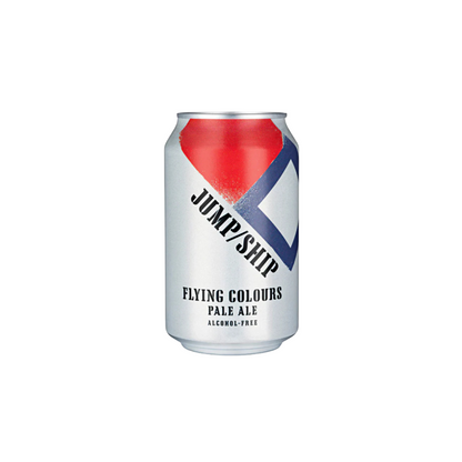 Alcohol-free beer can with red and blue design on a white background